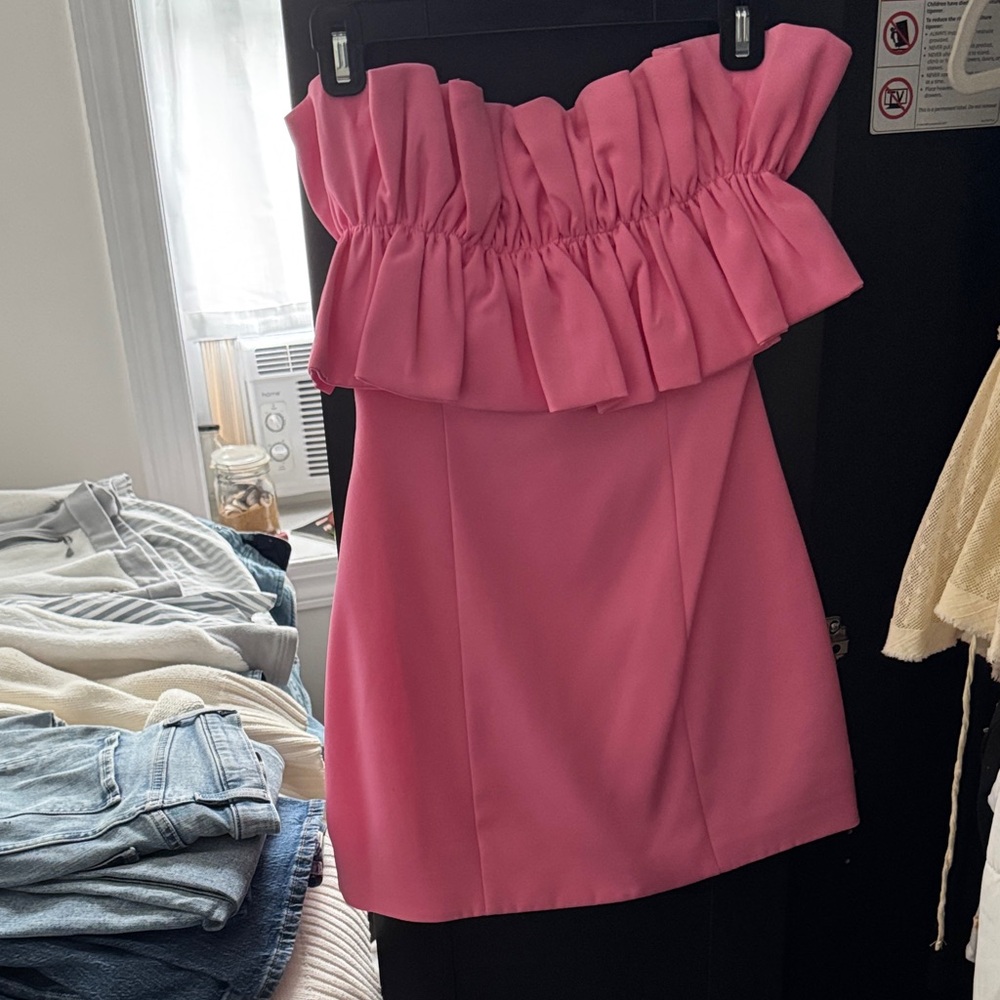 Pink Strapless Ruffle Dress